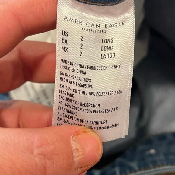 American Eagle The Dream Skinny Jeans Distressed High Rise Raw Hem Blue Size 2 - Picture 8 of 11